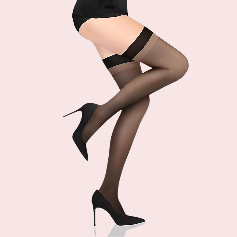 Dual-Shade Thigh-High Sheer Stockings – Pack of 2 (Grey & Black) image 3