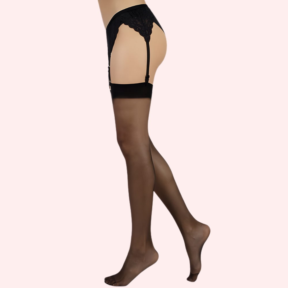 Ultra-Sheer Thigh-High Stockings Pack of 2 – Nude & Black, Silky Finish image 4