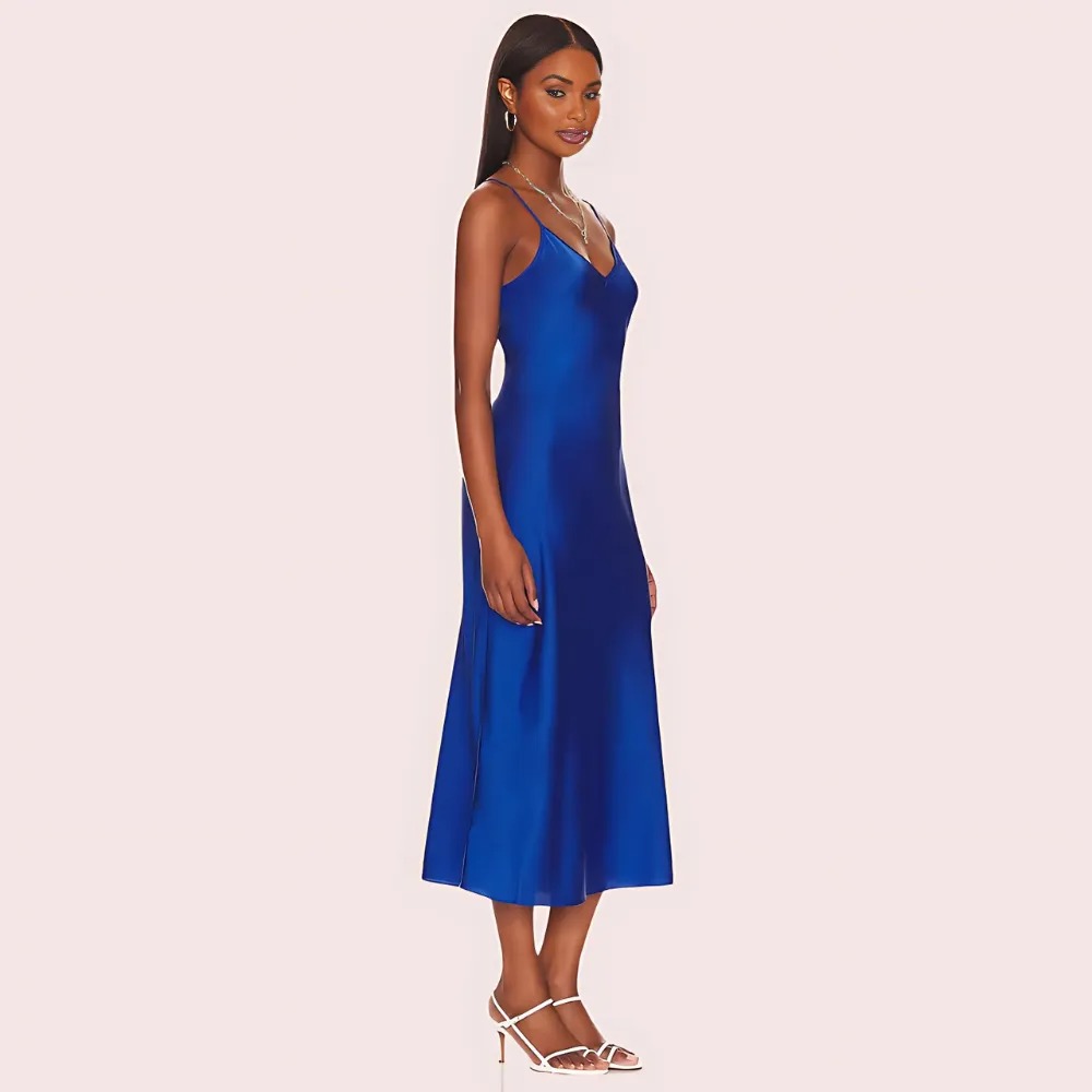 Glamorous Blue Satin Slip Midi Dress image 2