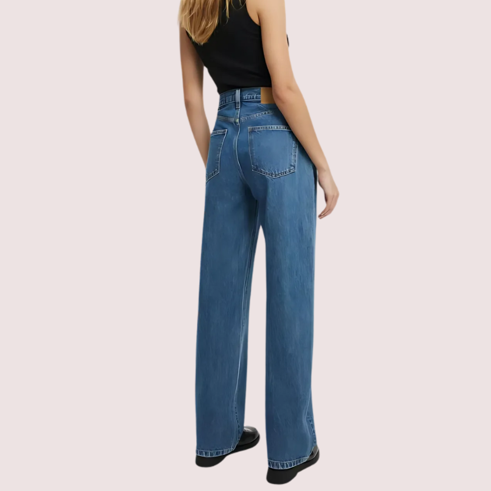 Smokey Blue Denim Loose Fit Straight Jeans for Women image 3