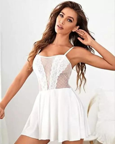 Pure Elegance White Lace Babydoll Nightwear image 3