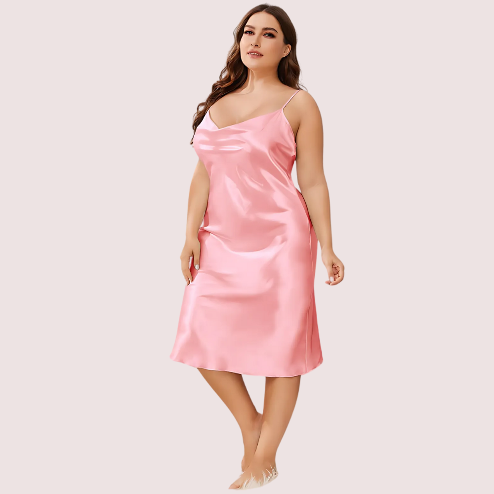 Plus Size Solid Satin Slip Dress (4XL–5XL) image 2