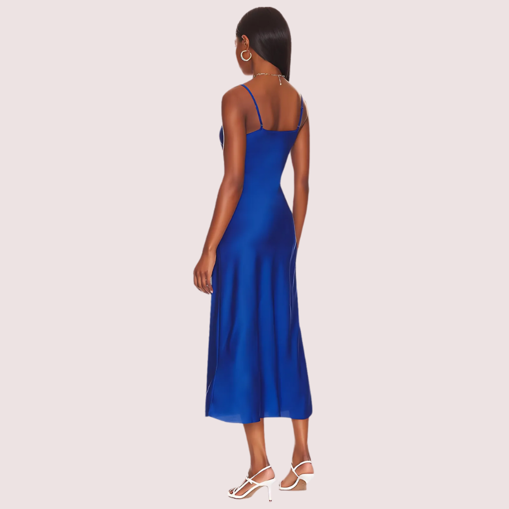 Glamorous Blue Satin Slip Midi Dress image 3