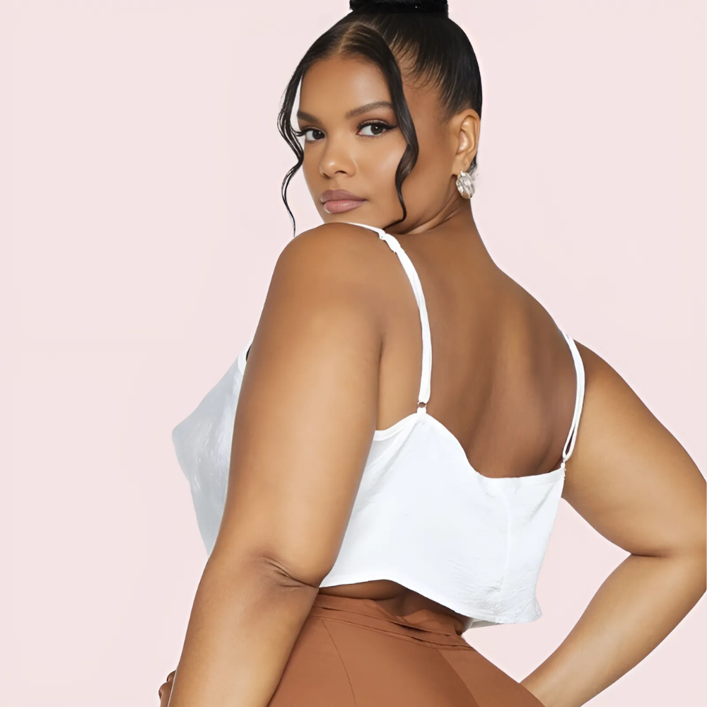 Plus  Size White Satin Cropped Cowl Neck Cami Top image 3
