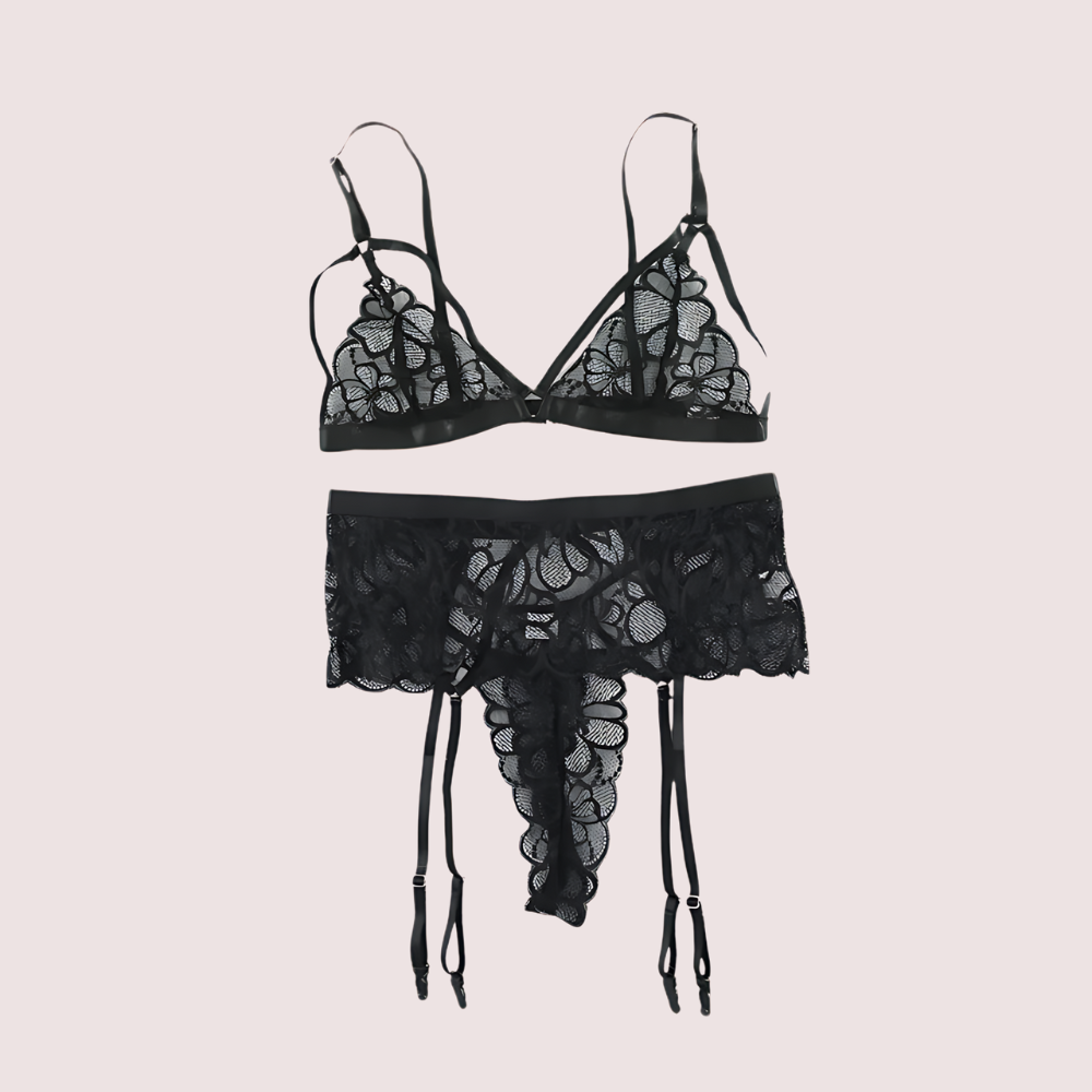 Sensual Lace Garter Belt Lingerie Matching Set image 3