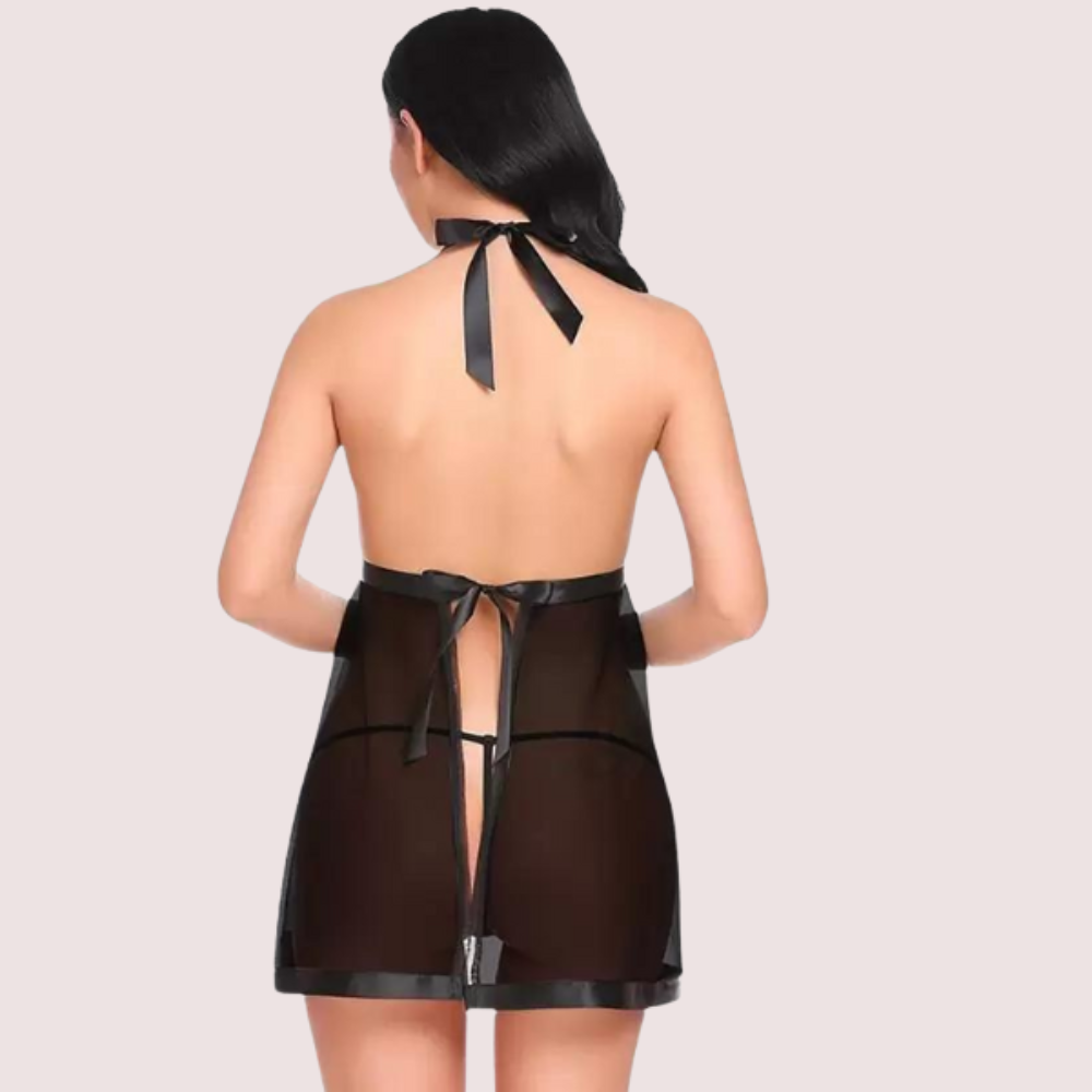 Flirty Sheer and Lace Chemise in Black image 4