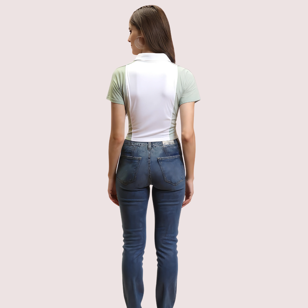 Women's Mint Green "Campus" Polo Crop Top – Casual Sporty Tee image 2