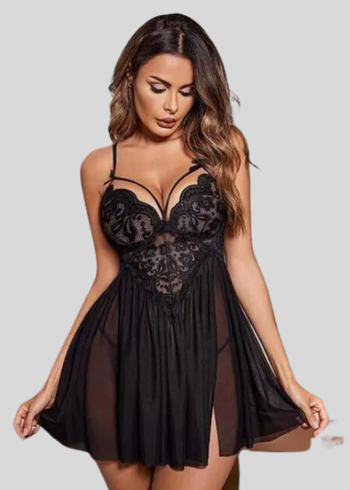 French Daina Black Lace Babydoll Nightwear image 2