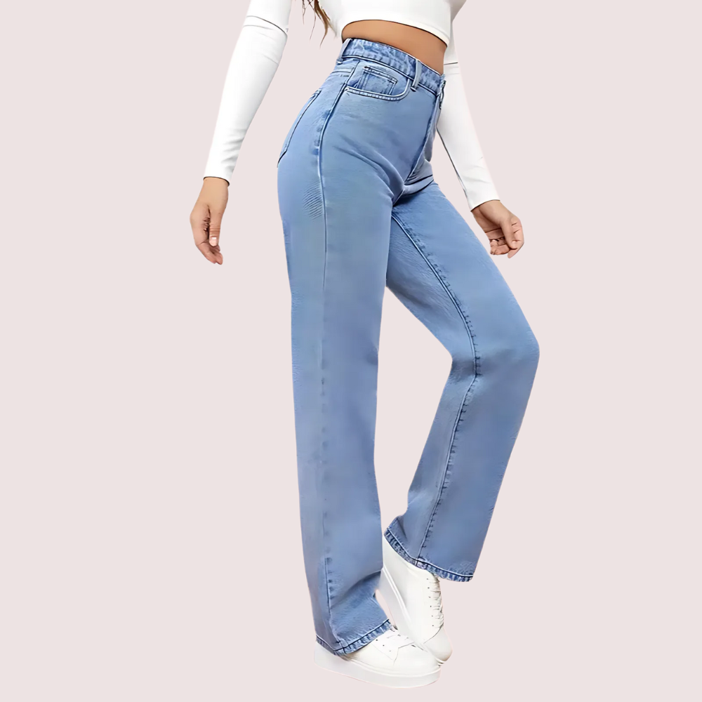 Women's Fashionable Washed High Waist Straight Jeans image 2