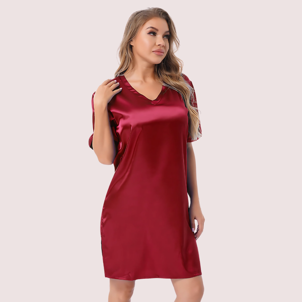 Silk satin sexy Maroon short sleepwear image 2