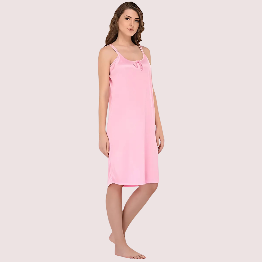 Stylish Knee-Length Pink Satin Nighty image 2