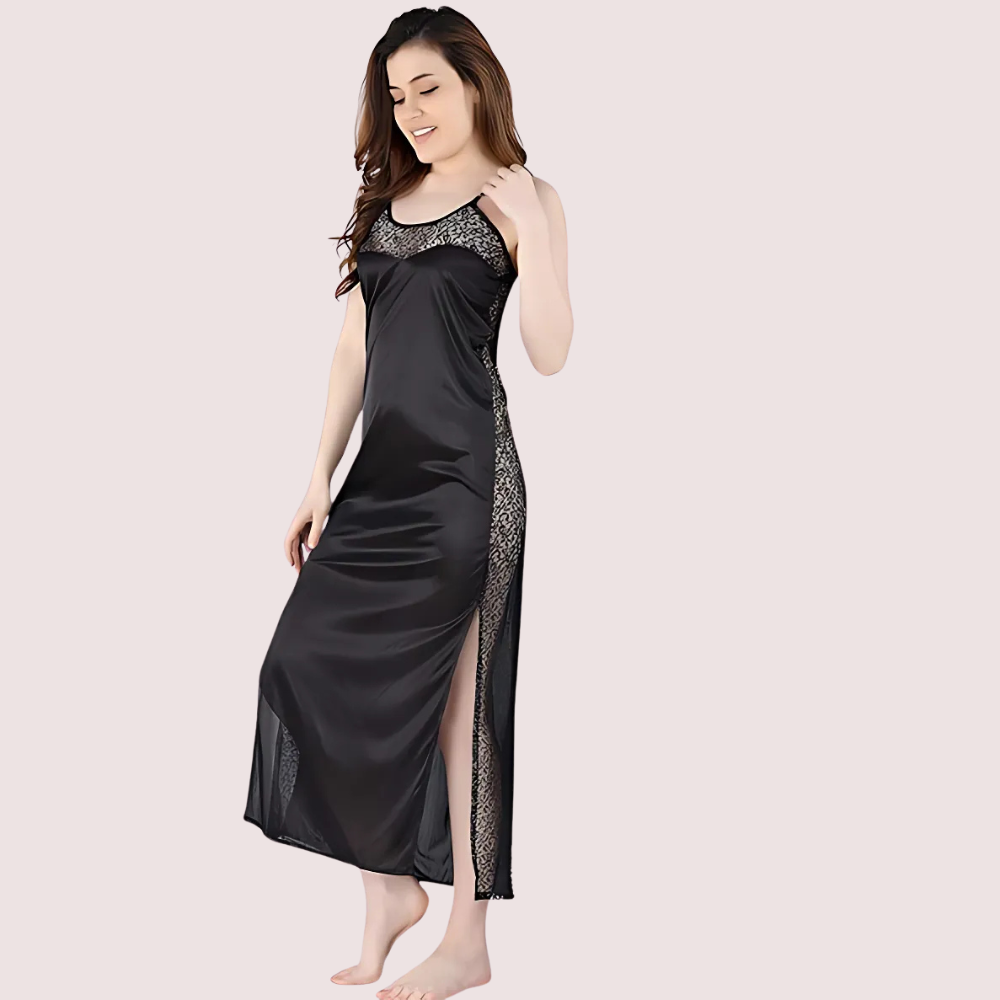 Elegant Lace Seductive Black Nightgown image 2